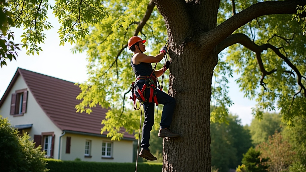 Élagueur professionnel intervenant sur un arbre en Vendée