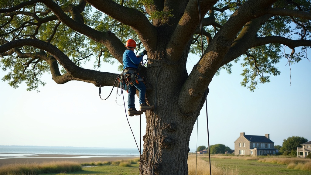 Élagueur professionnel intervenant sur un arbre en Vendée